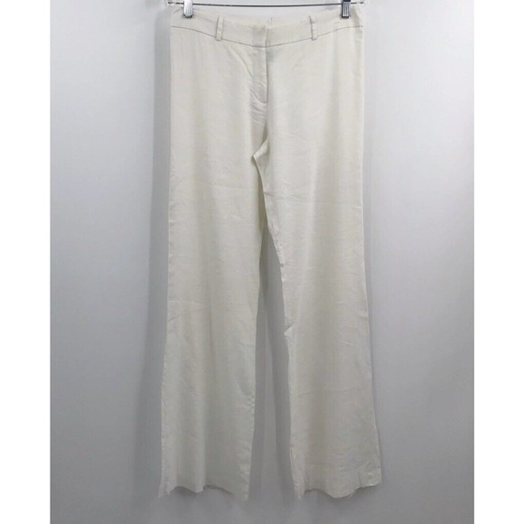 Bcbgmaxazria Womens White Stretch Flat Front Linen Blend Straight Leg Pant Sz 10 - Picture 1 of 6